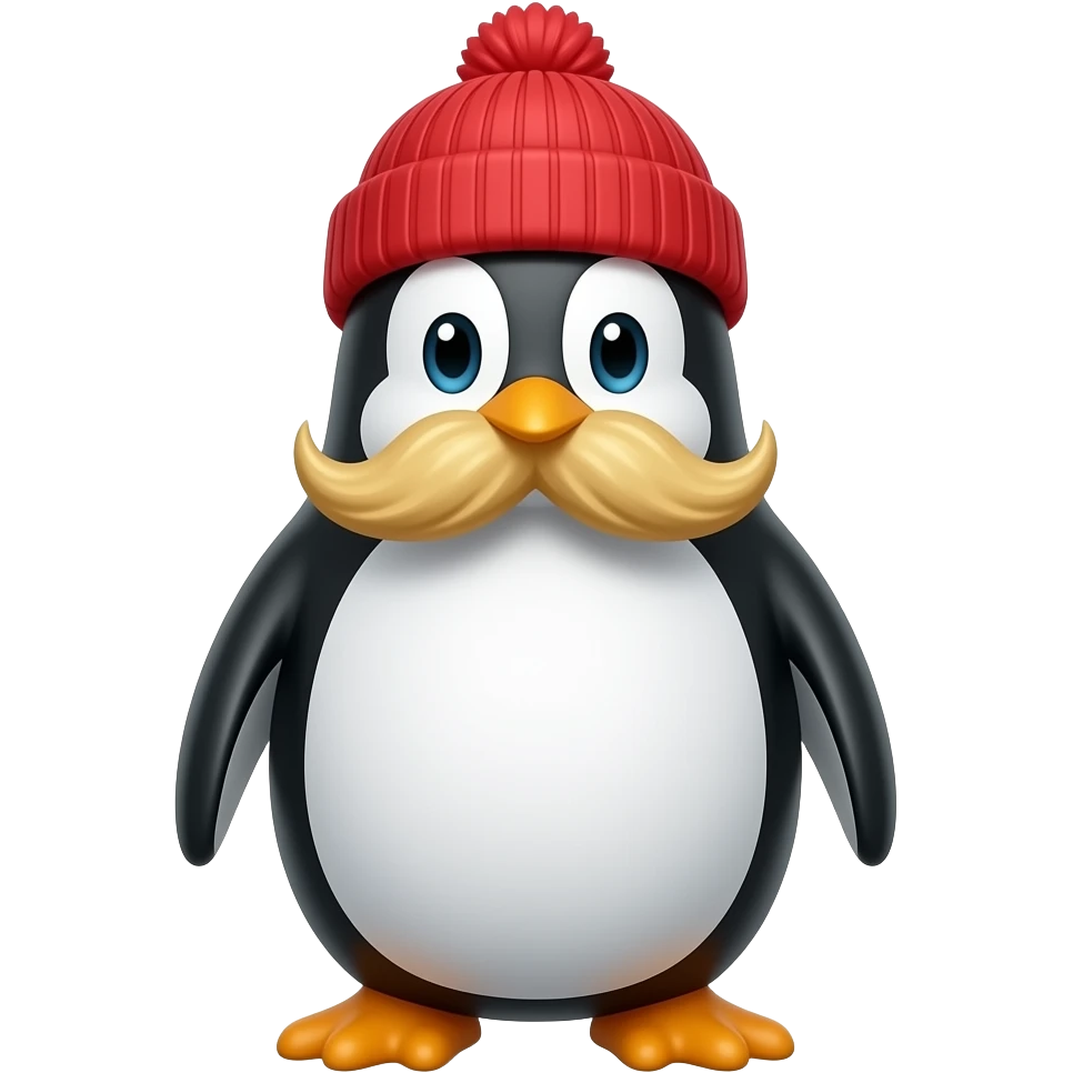 penguin with blond mustache and red beanie emoji