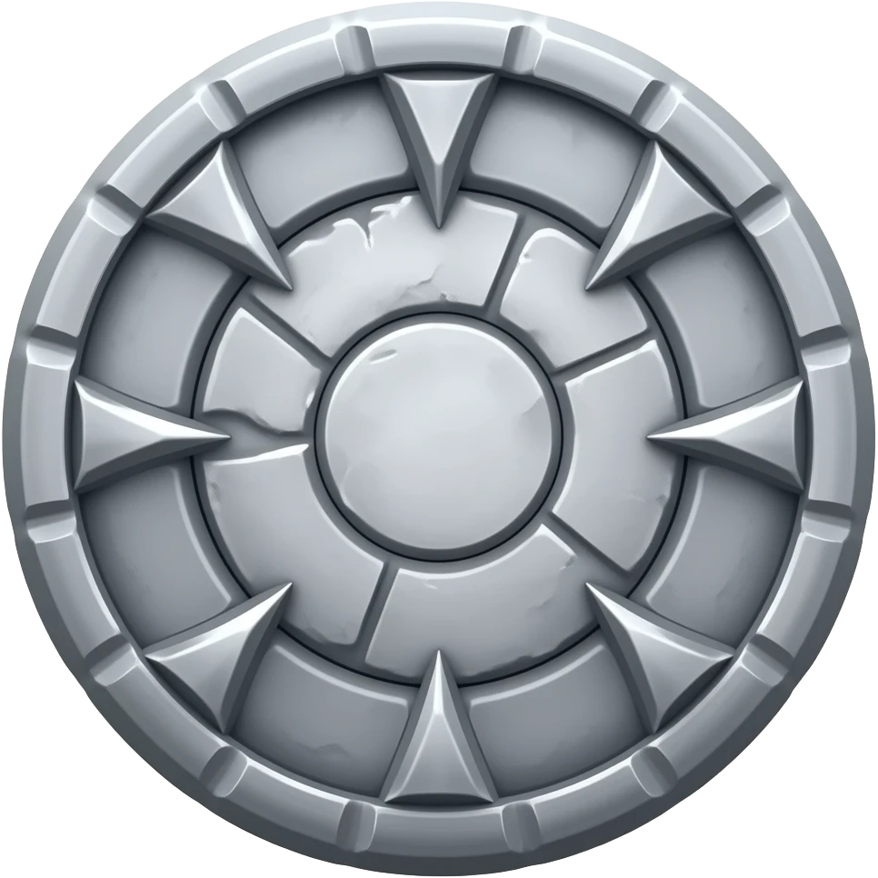 A ancient stargate made of dark gray metal with Nine chevrons equally spaced around the rim, emoji