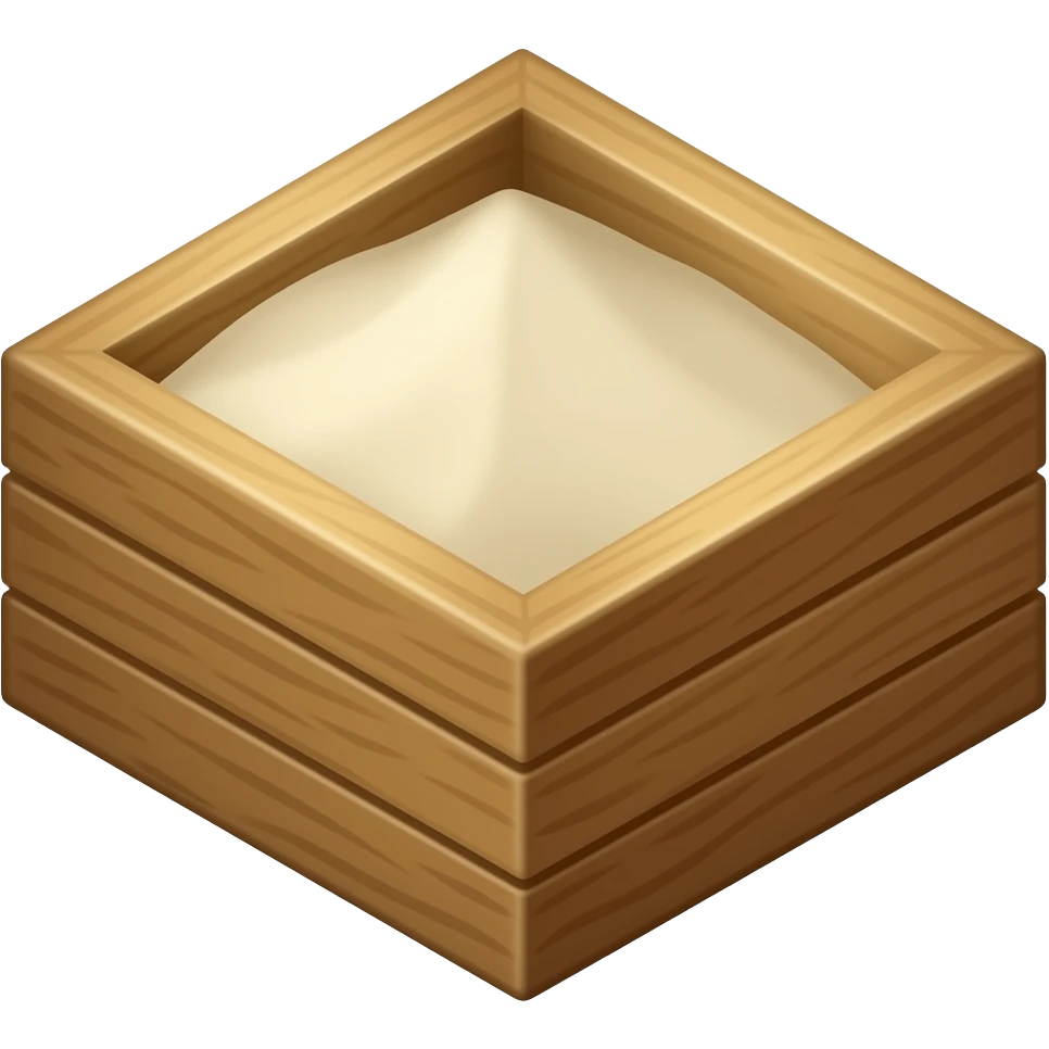 basic shallow wooden box filled with sand, isometric view emoji