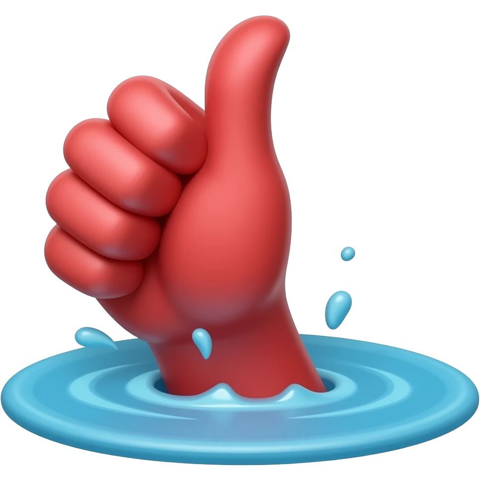 Red cartoon hand coming out of the water with thumb up emoji