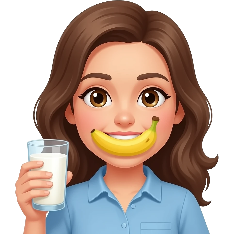 woman with a banana in her mouth and milk emoji