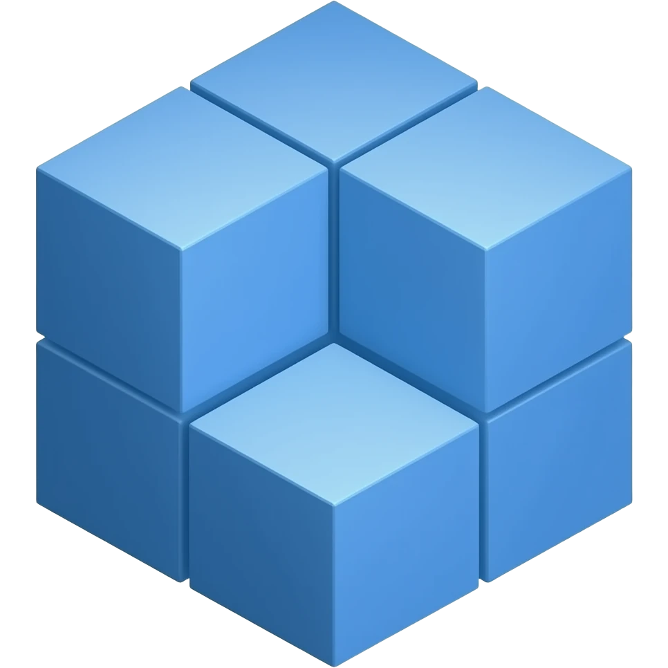 é uma representação minimalista e geométrica de quatro quadrados azuis em perspectiva emoji