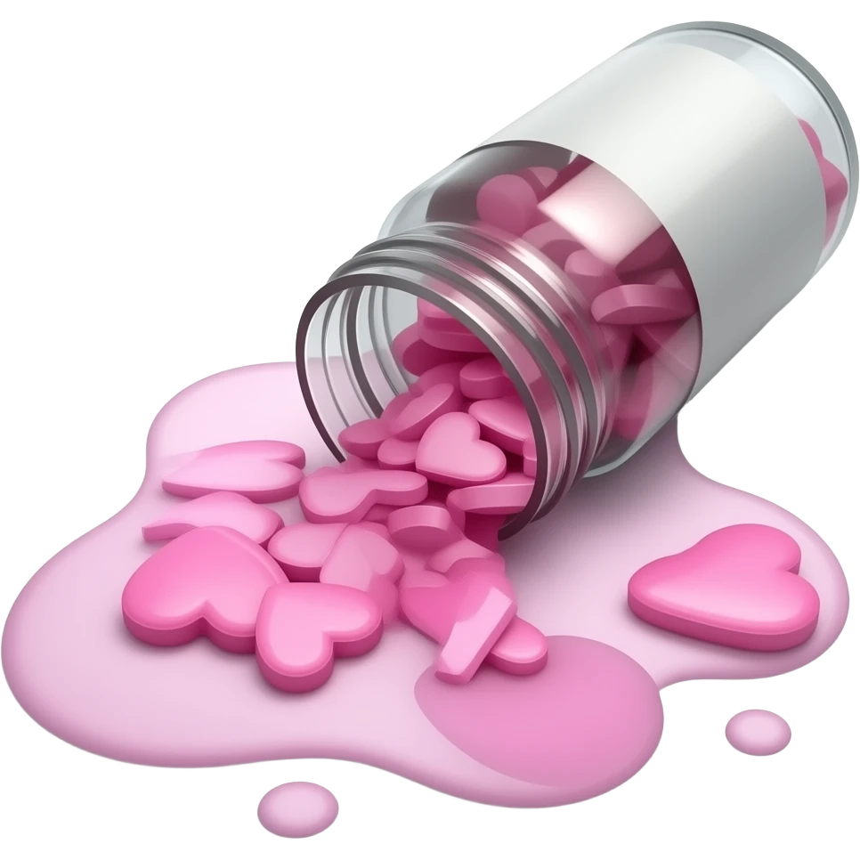 Spilled Prescription bottle of pink heart shaped tablets emoji
