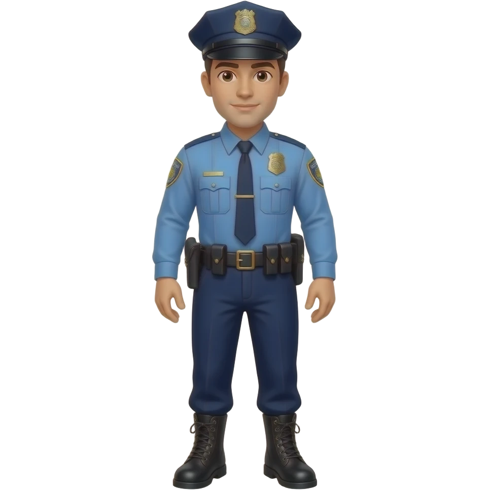 A policeman wearing a blue cap, blue long-sleeved uniform, and black combat boots emoji