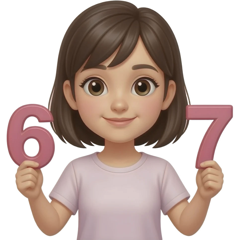 show a girl holding 6 and 7 emoji
