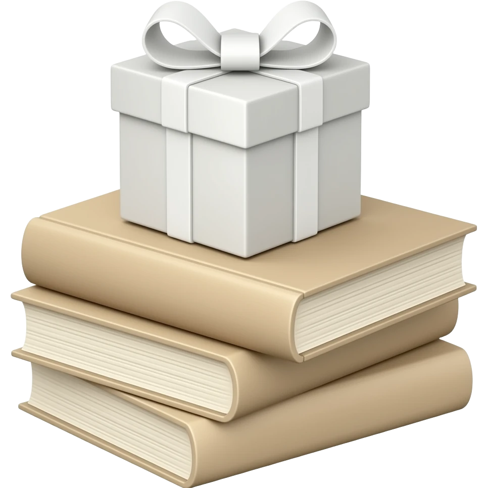 a stack of beautiful beige books with a gift white emoji