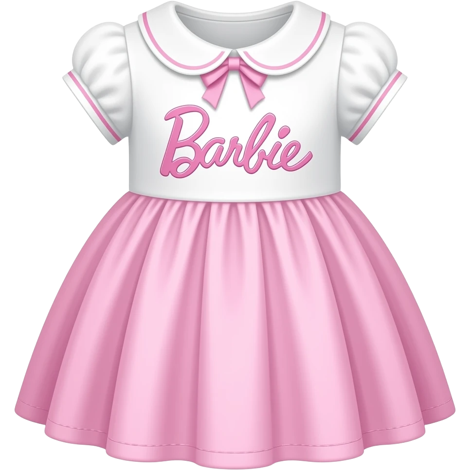 pink and white baby mock dress with collar and barbie embroided emoji