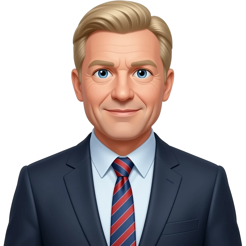 65 year old man with thin blonde hair, blue eyes, 6'1", 215 pounds wearing business casual clothes emoji