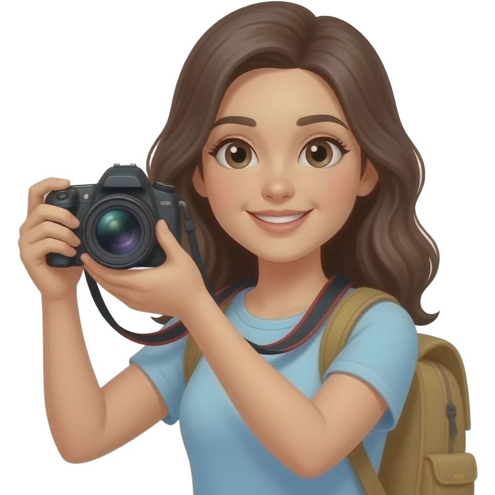 카메라를 들고있는 20대 여성 관광객 emoji