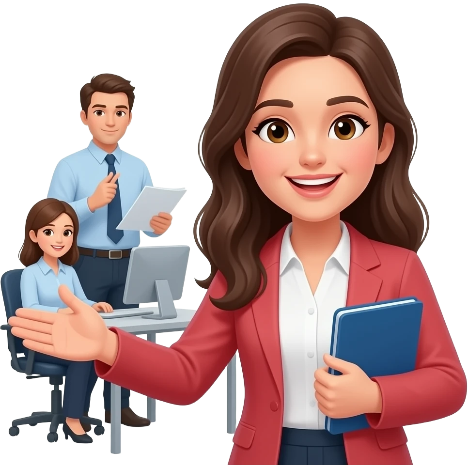 Jeune femme qui dit au revoir à ses collègues de travail emoji
