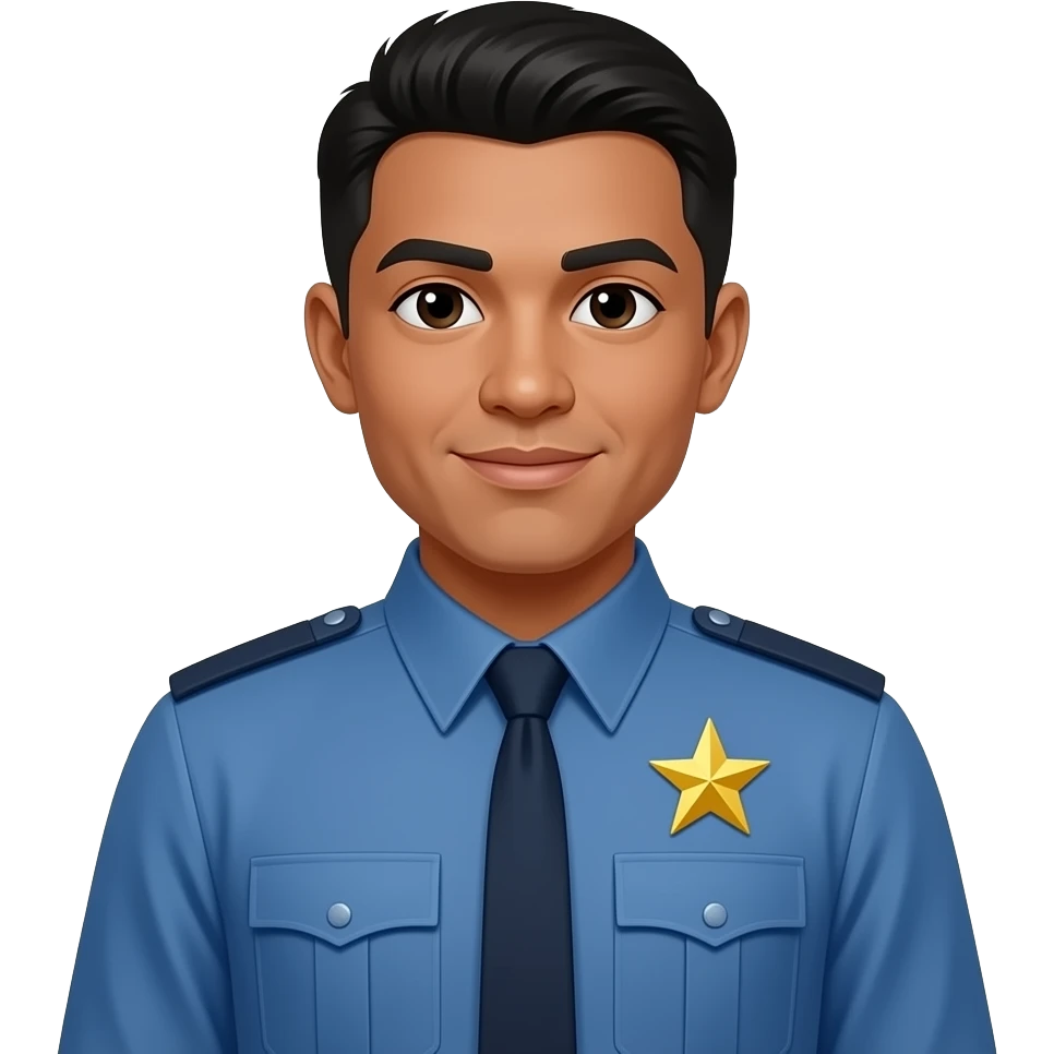 police officer dark skin filipino long sleeve blue uniform with gold star emoji