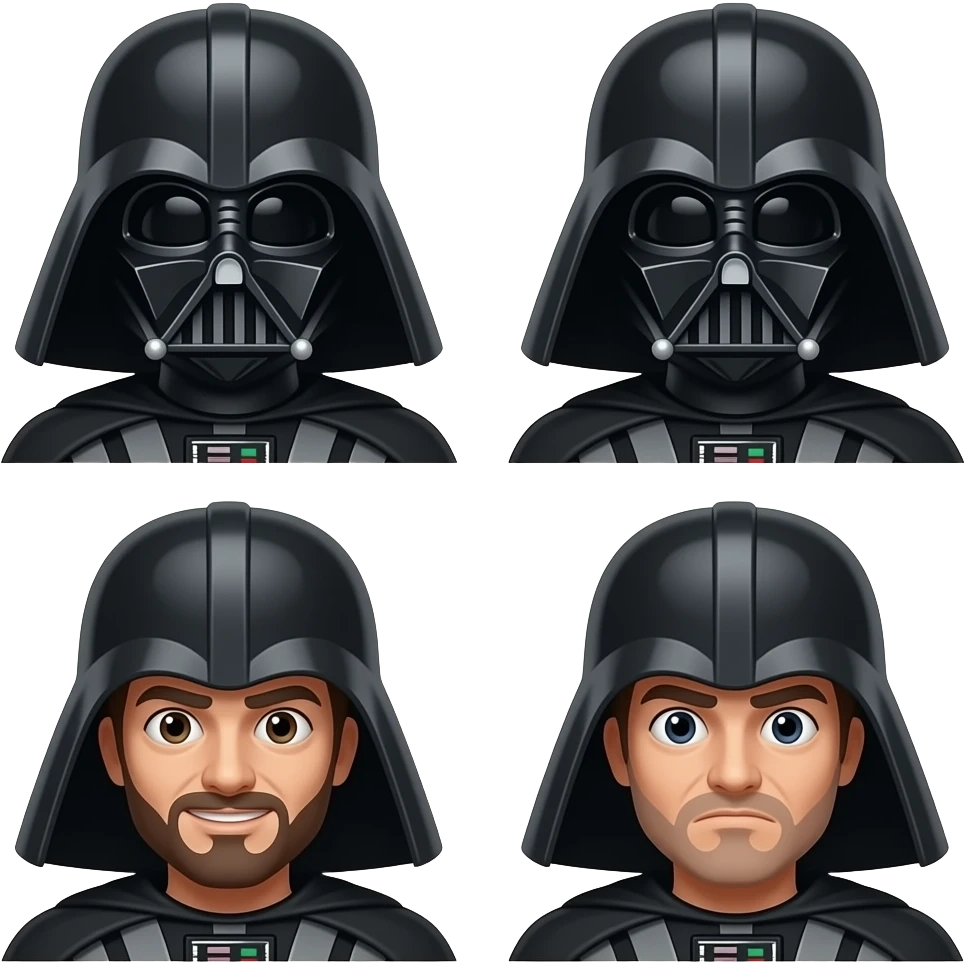 Do u know darth revan from Star Wars give him his mask make several emojis one of him mad one suspicious on happy and one confused emoji