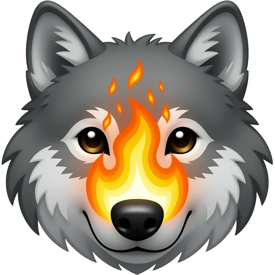 Wolf head with a fire behind emoji