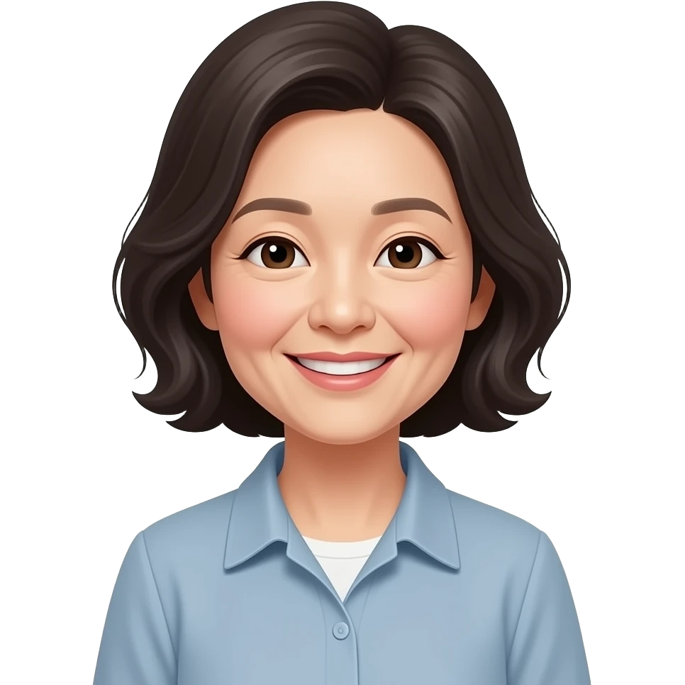 한국인, 중년의 여성, 기분 좋은, 파마머리 emoji