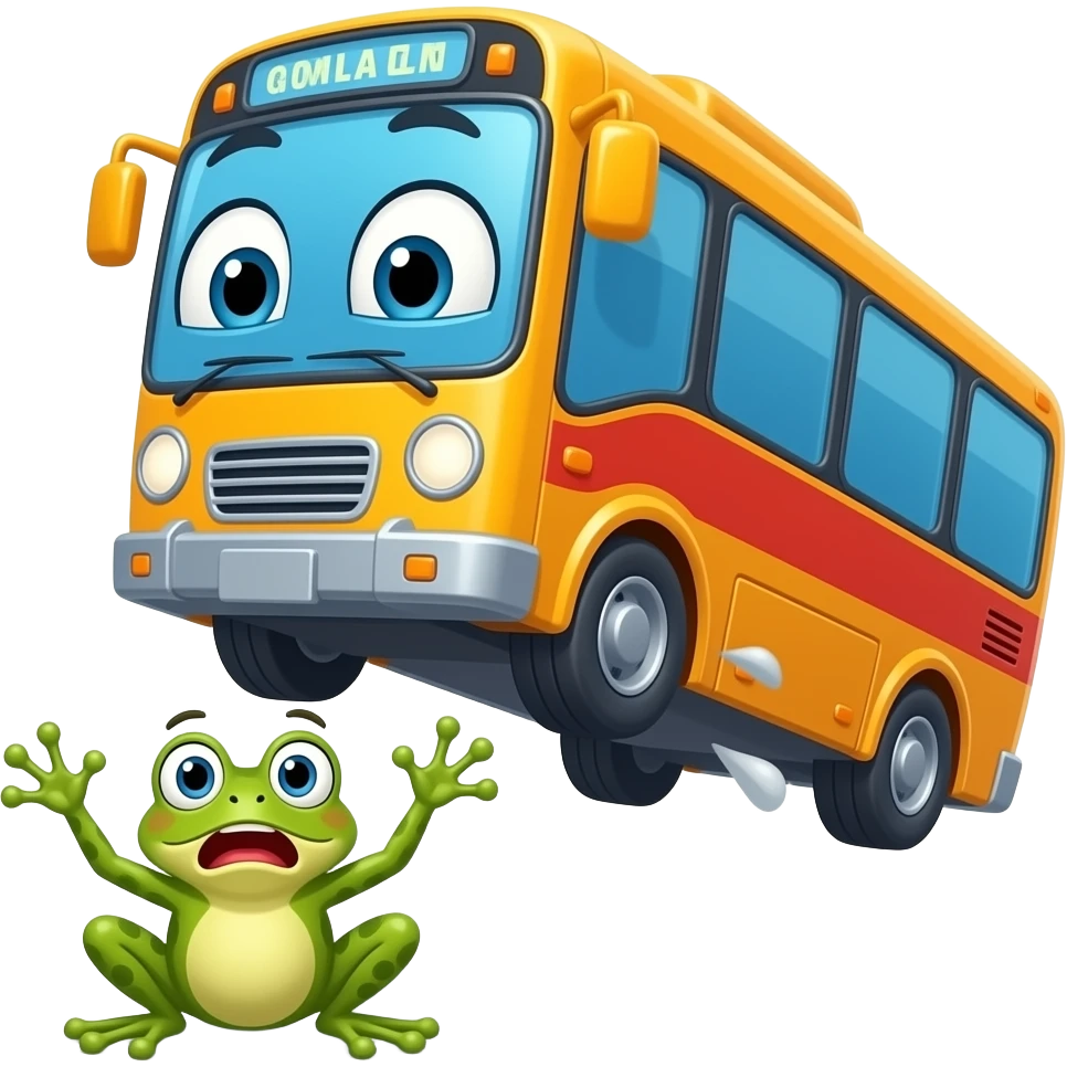 funny bus running over a frog emoji