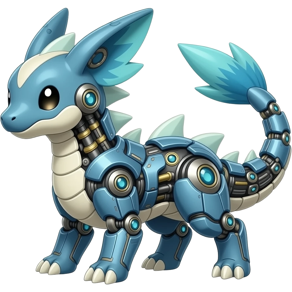 Exotic Organic Mechanical Hybridized Futuristic Cyborg-Cyber-Meloetta-Zygarde-Zeraora-Protogen-Palkia-hybrid-fusion-Fakémon-creature, full body emoji