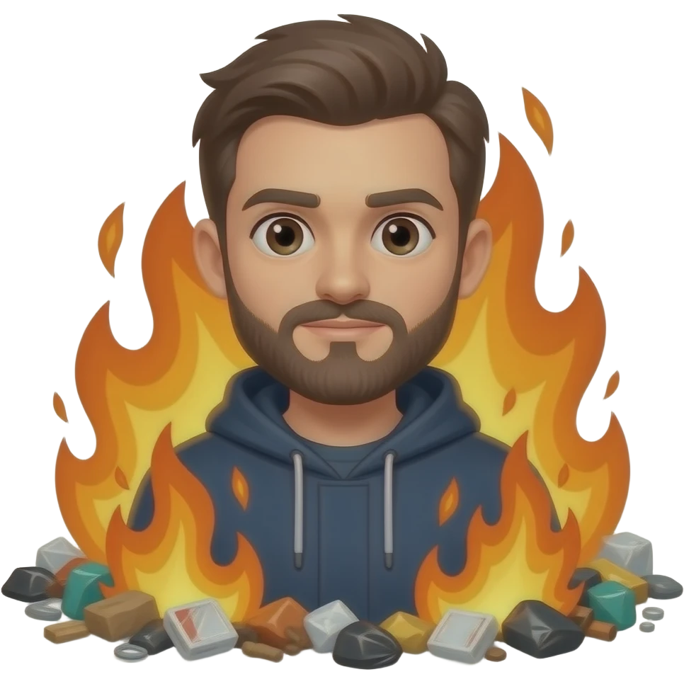Person living in smelly trash on fire emoji