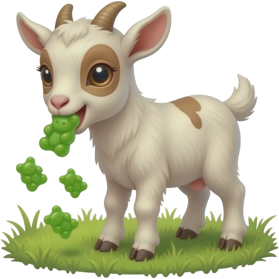 Baby goat eating green gummy bears emoji