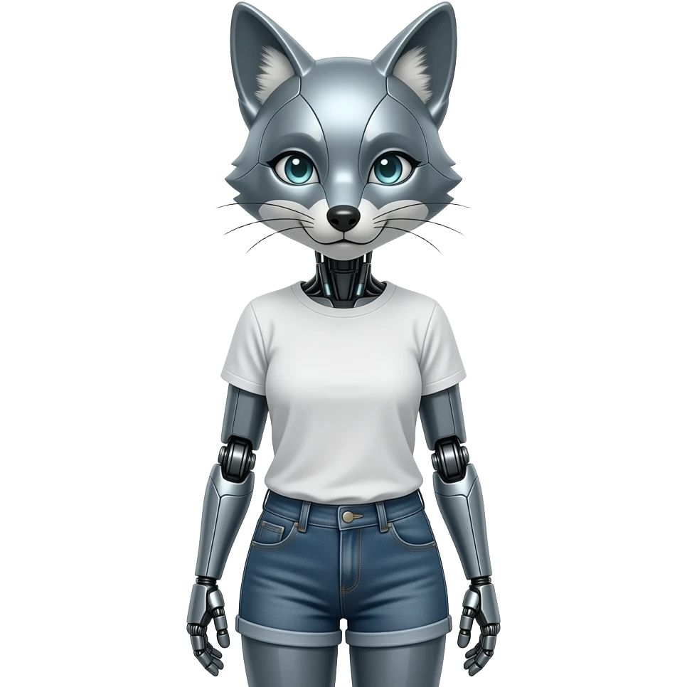 A humanoid robot female fox wearing a tee shirt and shorts emoji