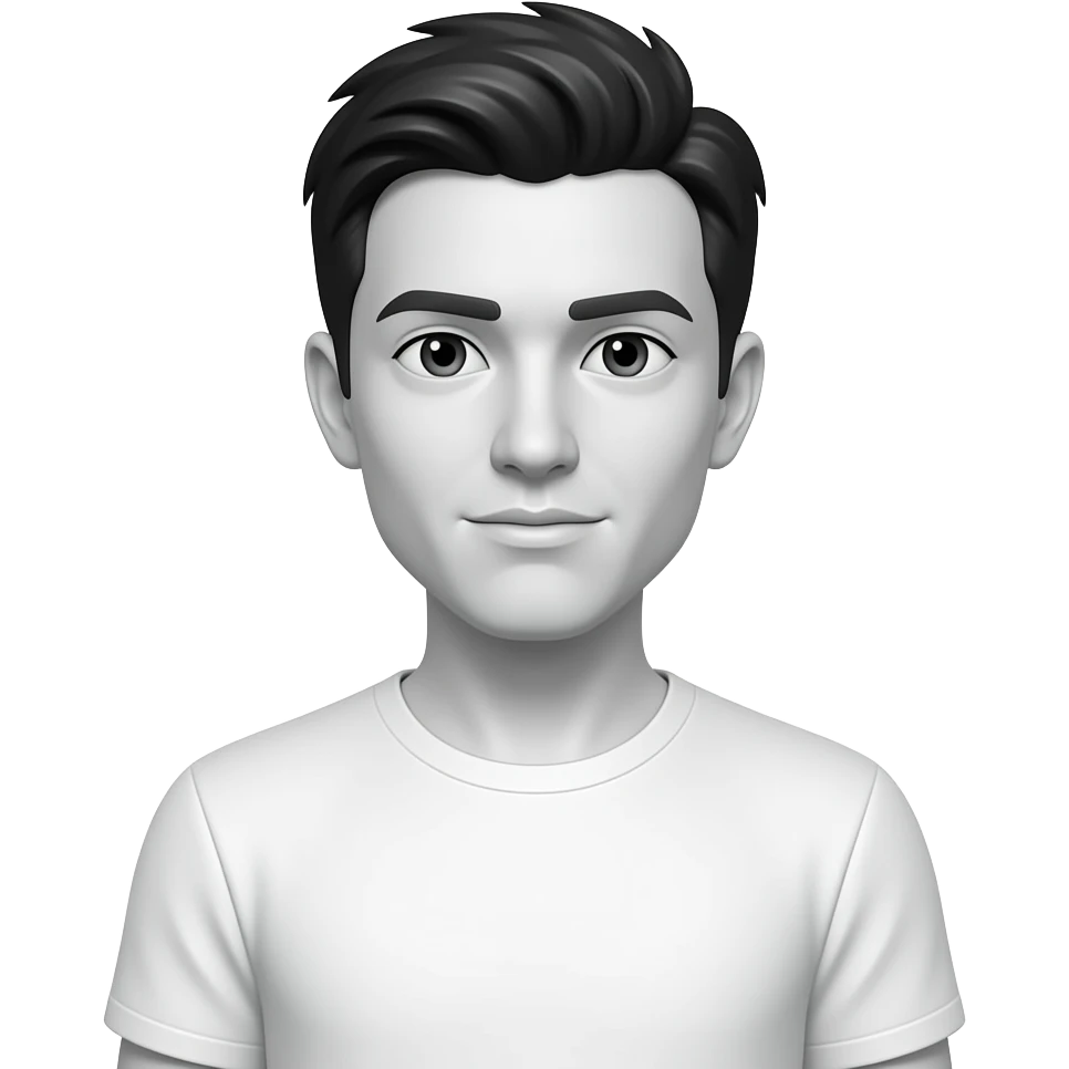 یک مرد بدون چهره سفید پوست با موهای مشکی و تیشرت سفید emoji
