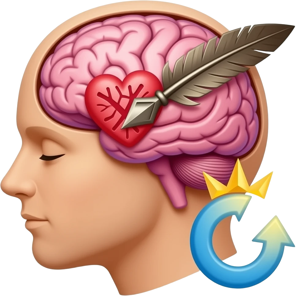 The outline will be a mind. Inside, there is a heart written by a quill. Add an extra symbol to symbolize newness/restoration. Make this colorful and biblically accurate + so holy. like verryyy holy emoji