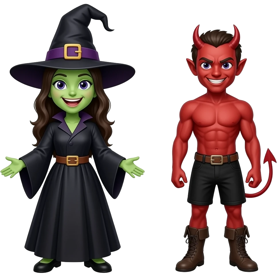 Cackling witch with mischievous devil emoji