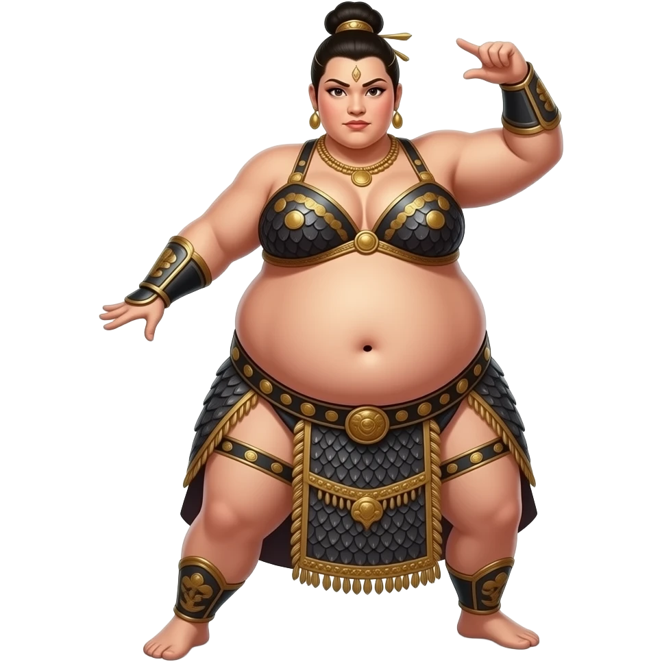 A female sumo warrior belly dancer,with a morbid obese midsection,her bellybutton peeps,her massive belly is bulging from being stuffed to the max after a luncheon buffet,She dances then her bouncy big tummy steals the spotlight. emoji