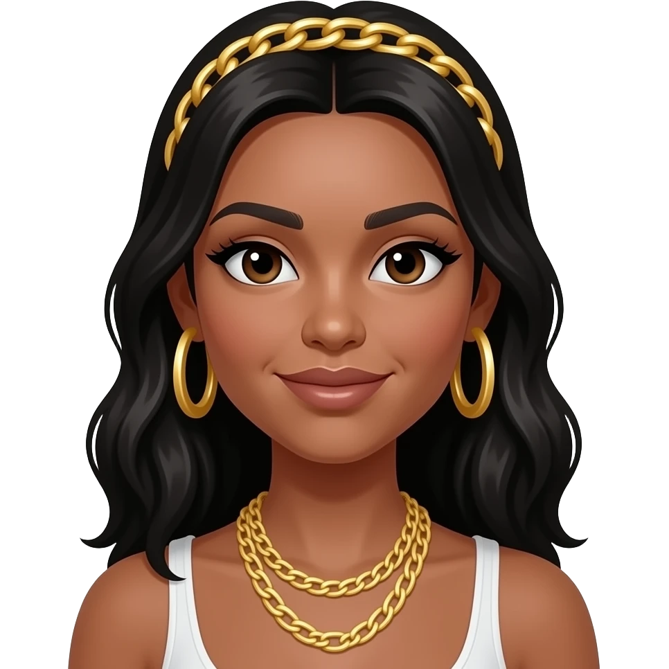 Una mujer pelinegra con cadenas y topos en oro emoji