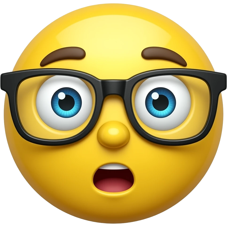 Yellow circle with glasses with a surprised face with no eyebrows and nose and eyebrows emoji