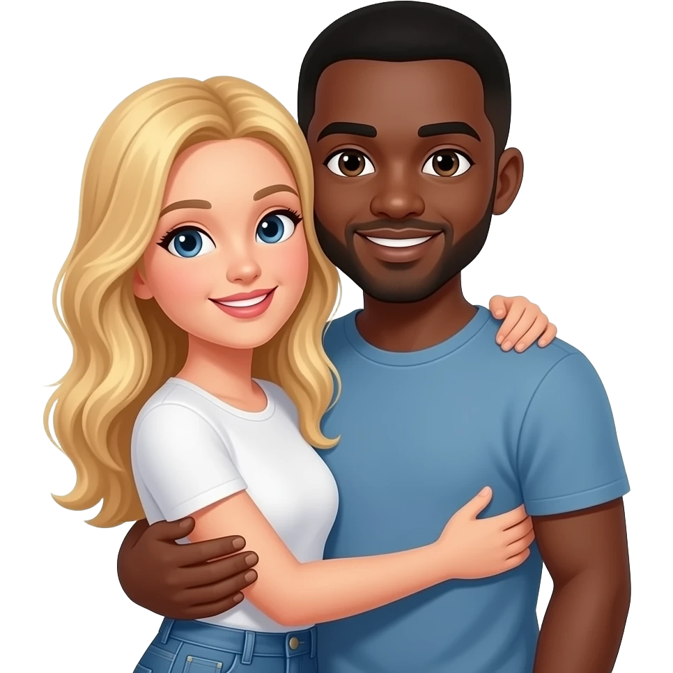 Bald black man hugging his blonde girlfriend emoji