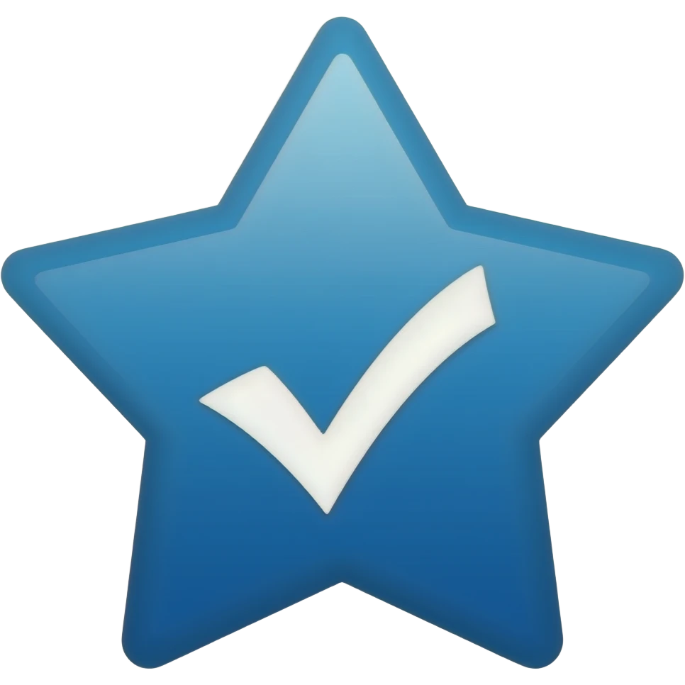 Minimal blue verification badge emoji, white checkmark, in a star from , Meta style, transparent background. emoji