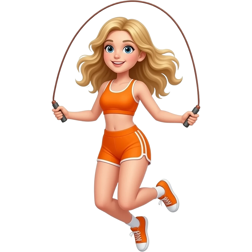 Girl blonde jumping rope in orange outfit emoji