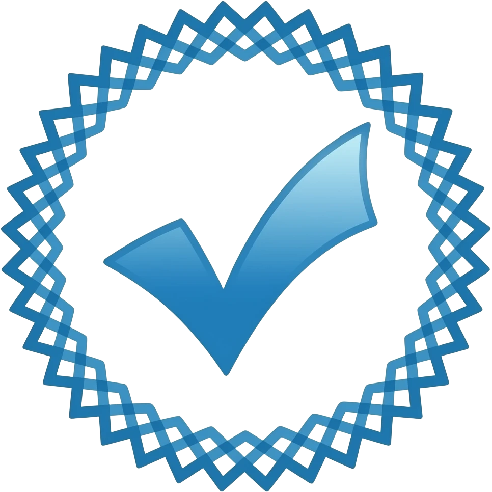 A blue tick with a zig zag circle around it emoji