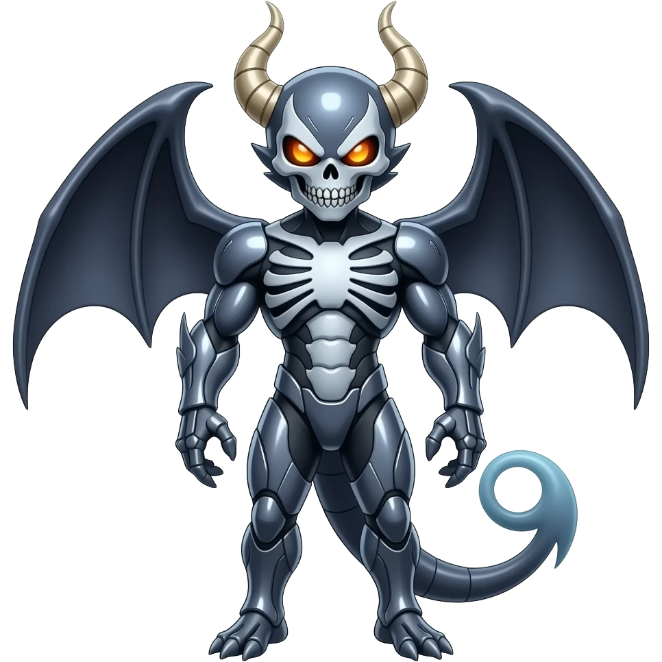Shiny Horned Futuristic Badass Demonic Spectral Dusky Spooky Skull-faced Cool Hot Stylish Handsome Alien-Salandit-Venom-Darkrai-Genesect-Fakémon-fusion (full body) emoji