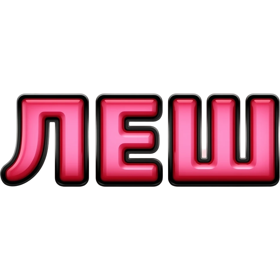Glossy red and pink 3D text “ЛЕШ”, aggressive Twitch emote style, sharp letters, thick black outline, transparent background emoji