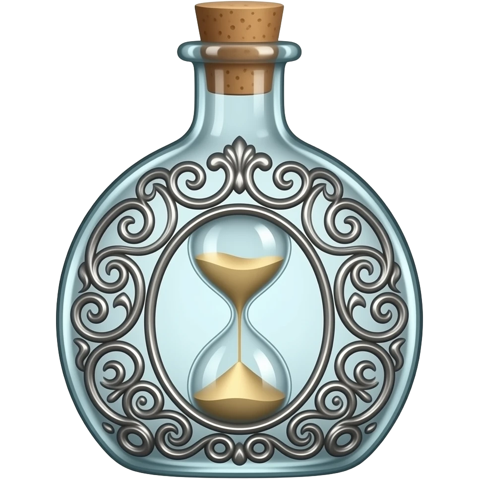 realistic ornate glass bottle containing an hour glass emoji