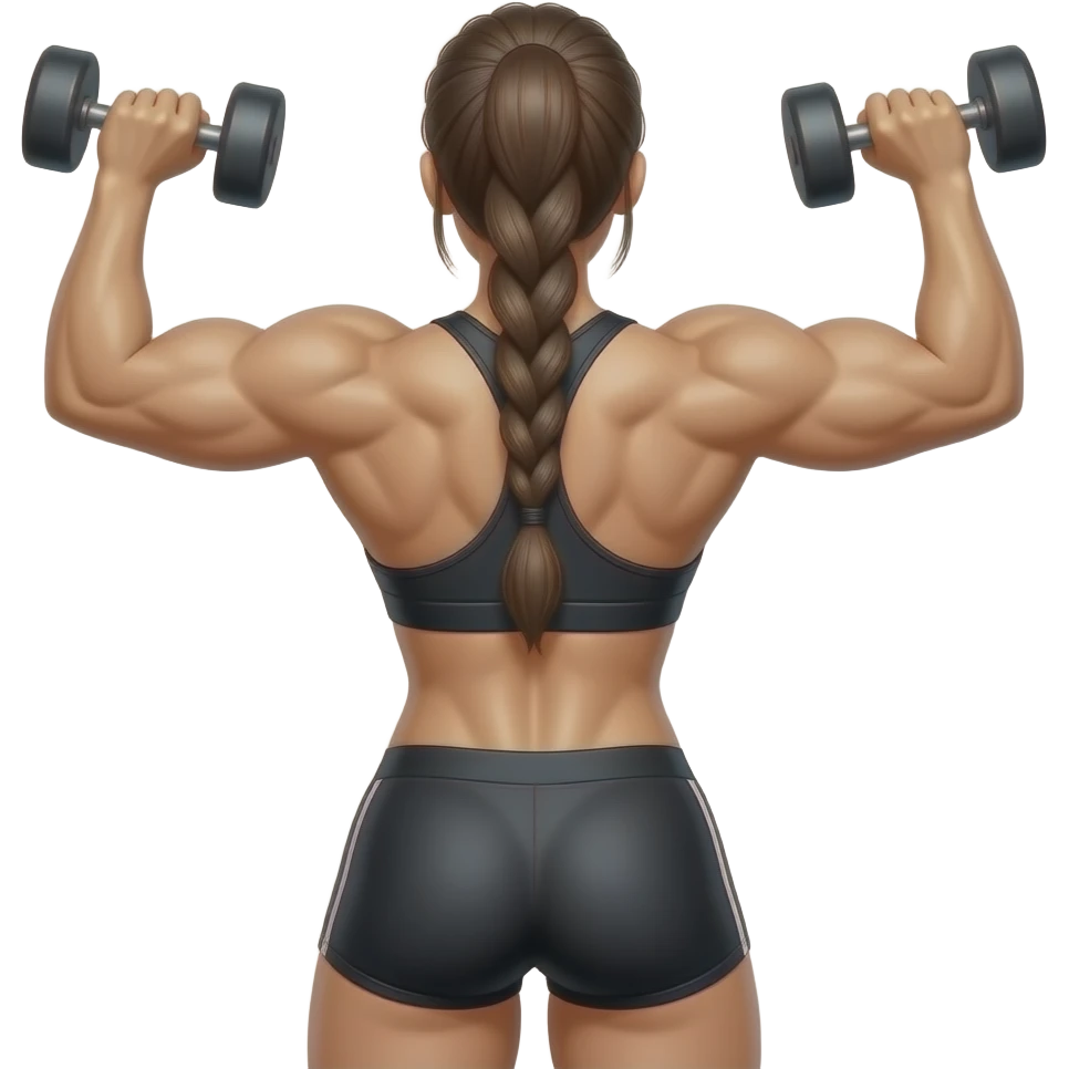 Make girl from behind that show off.her huge back.after workout emoji