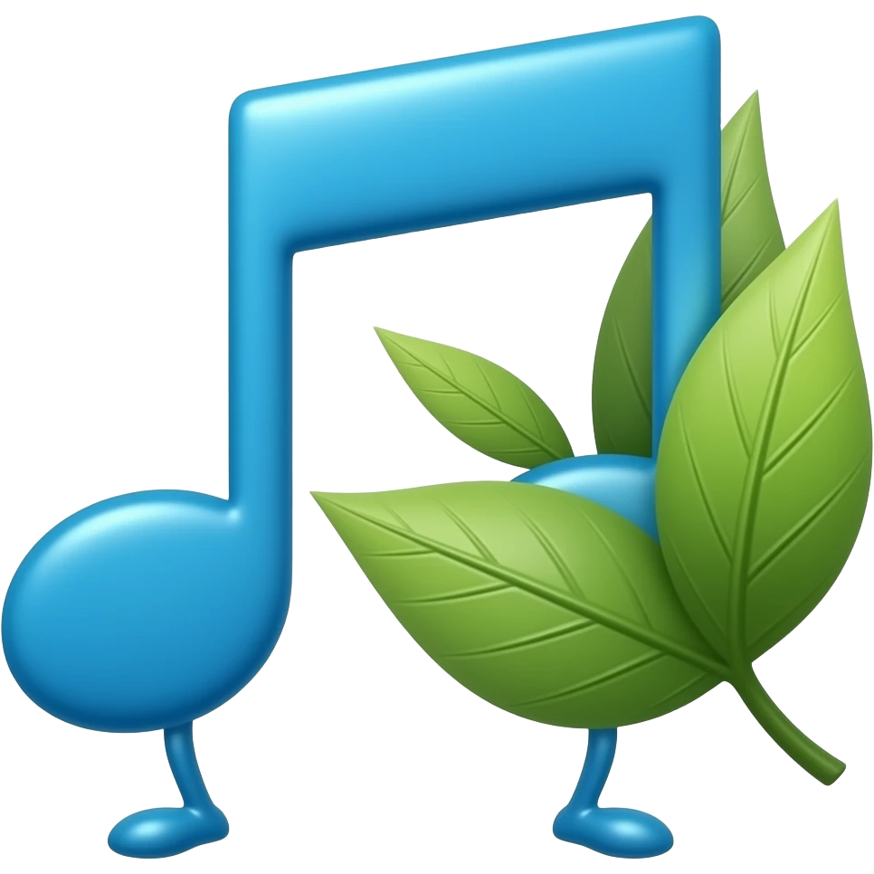 note de musique bleue à 2 pattes, avec feuilles à droite, évoquant la nature emoji