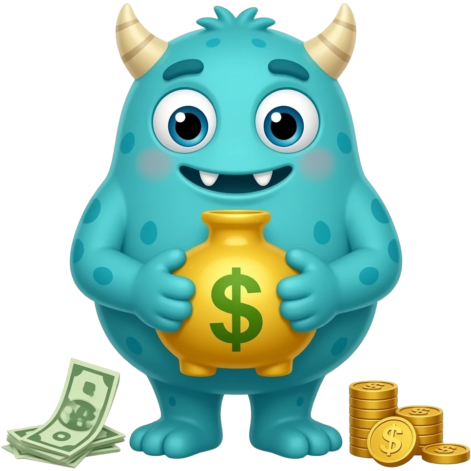 cartoon monster saving with the power of compound interest emoji