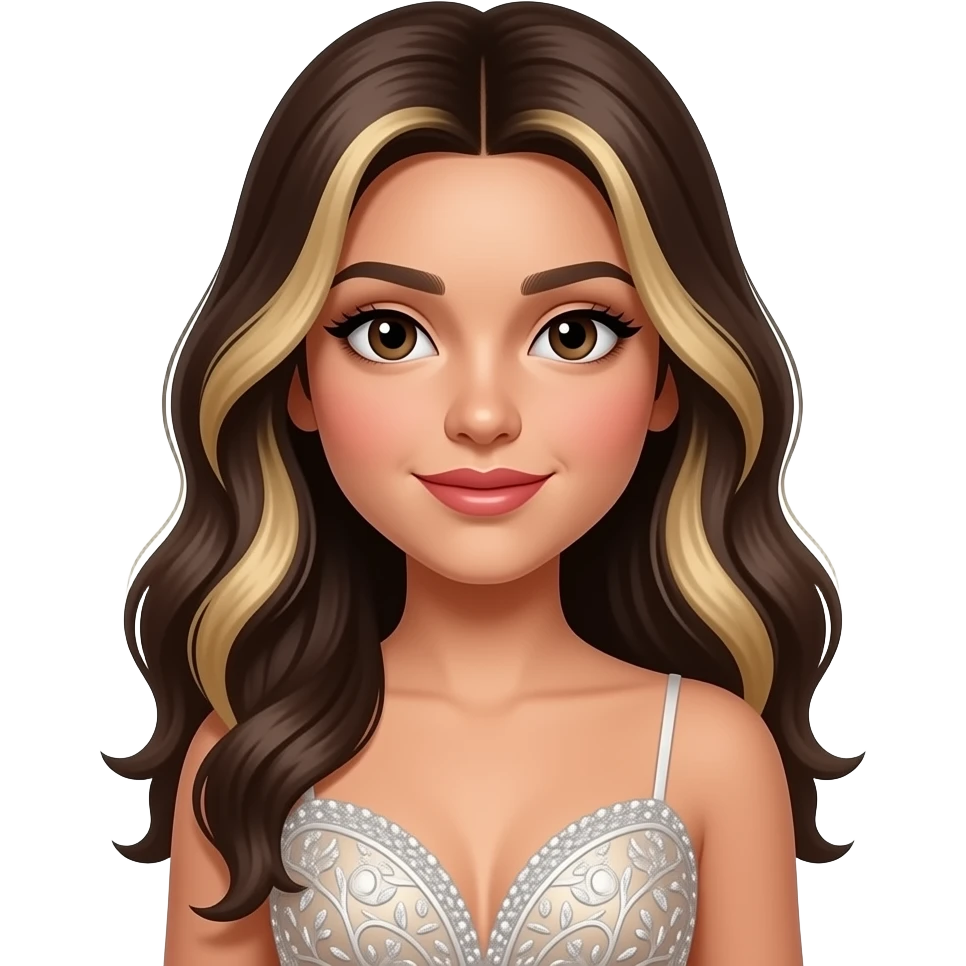 Isabella semenzaio teen girl. Spanish girl with long brow-black hair with the points a little blond hair. She has a beautiful prom dress, a lot of make up and a nice hair style emoji