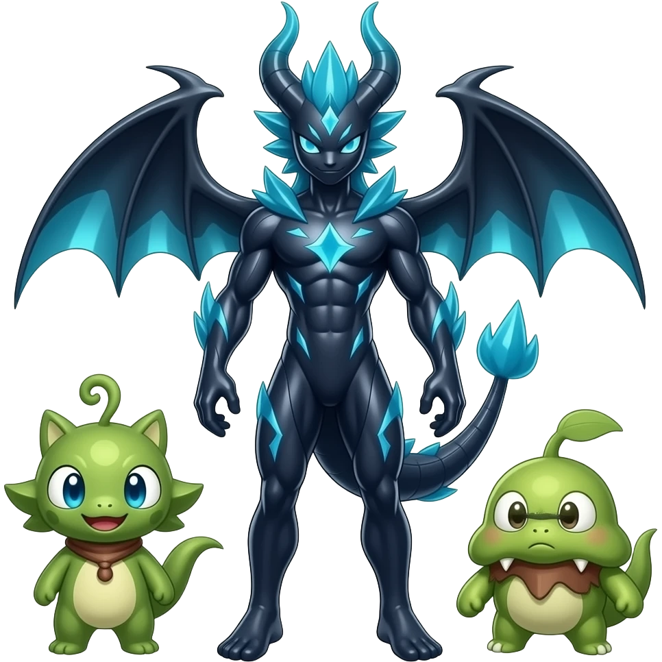 shiny glossy smooth finned frilled gothic tall slim unique epic legendary shiny edgy cool steampunk-cyberpunk-solarpunk-fantasy-Absol-Sprigatito-Vaporeon-Manectric-Mudkip-Fakémon-hybrid emoji