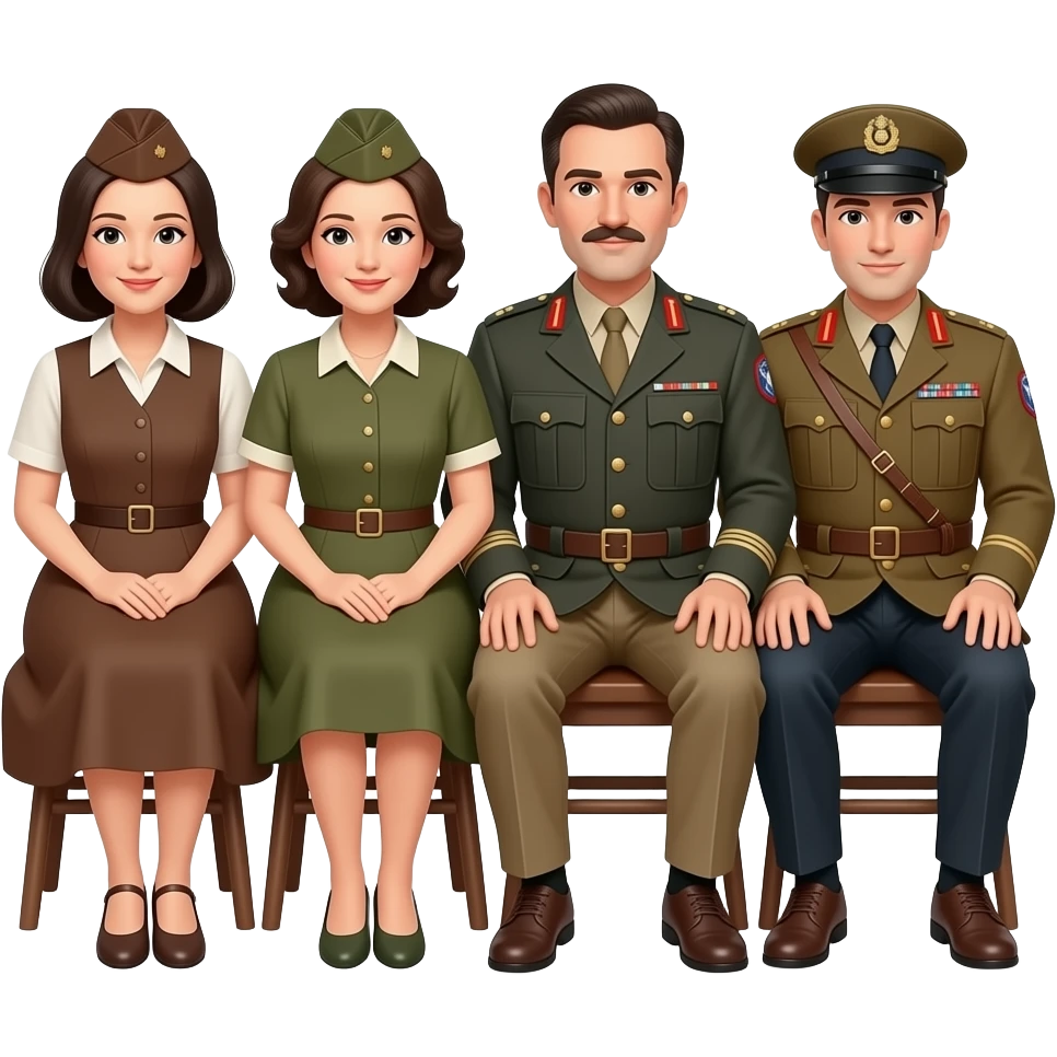 two mothers and two fathers depicted in sitting poses as in daguerreotypes posing in vintage civilian clothes emoji