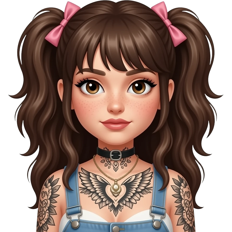 Brune hair tattoos oldschool girl sex with boobs naked freckles in her face and black eyeliner emoji