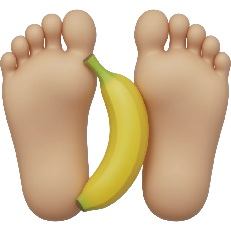 Soles of feet together with a banana in betwen them emoji