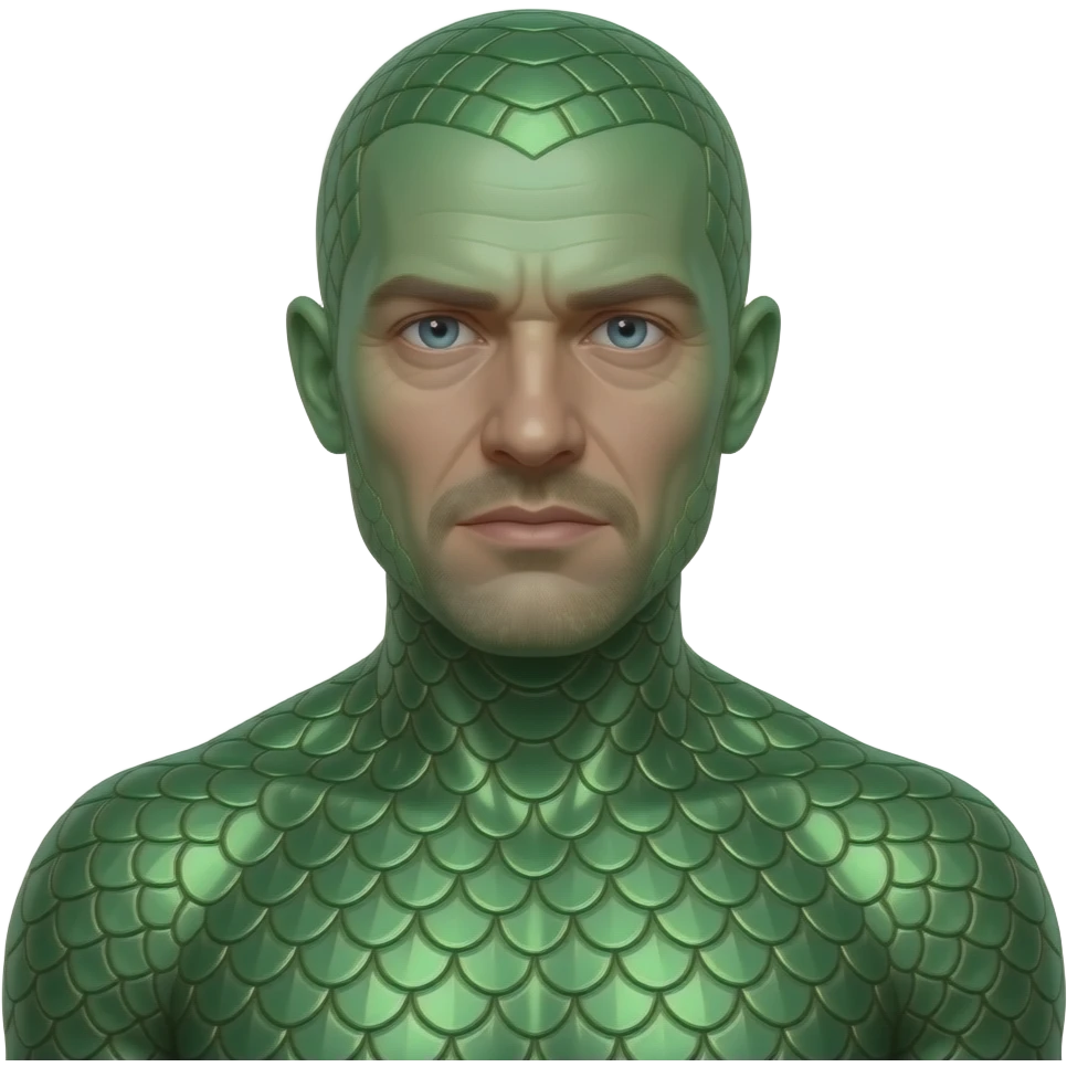 bald man with body and head coated in green dragon scales emoji