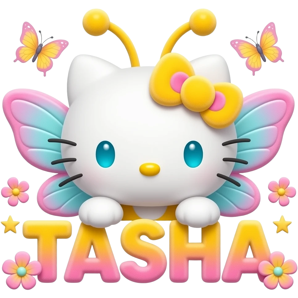 White velvety fur 3D hello kitty head with yellow pink gradient 3D ...