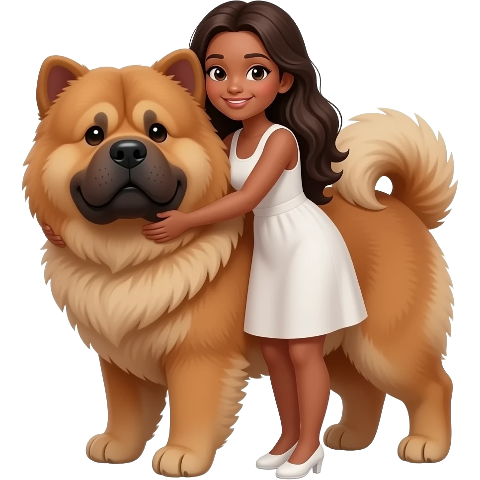 tan skin woman with long hair hugging a big brown chow2 emoji