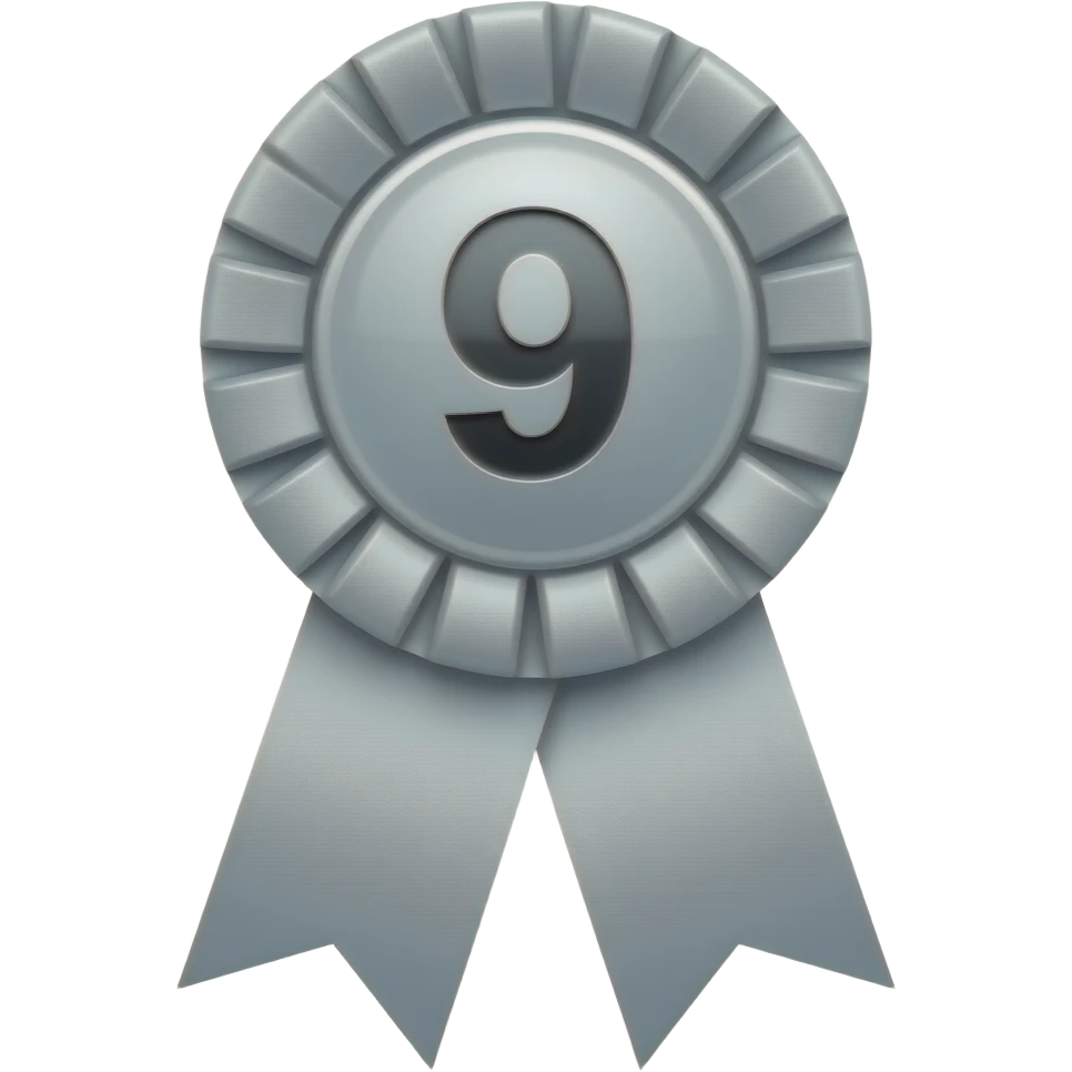 a 9th place shiny Grey ribbon with a  smaller round top with a smaller 9 in the middle emoji