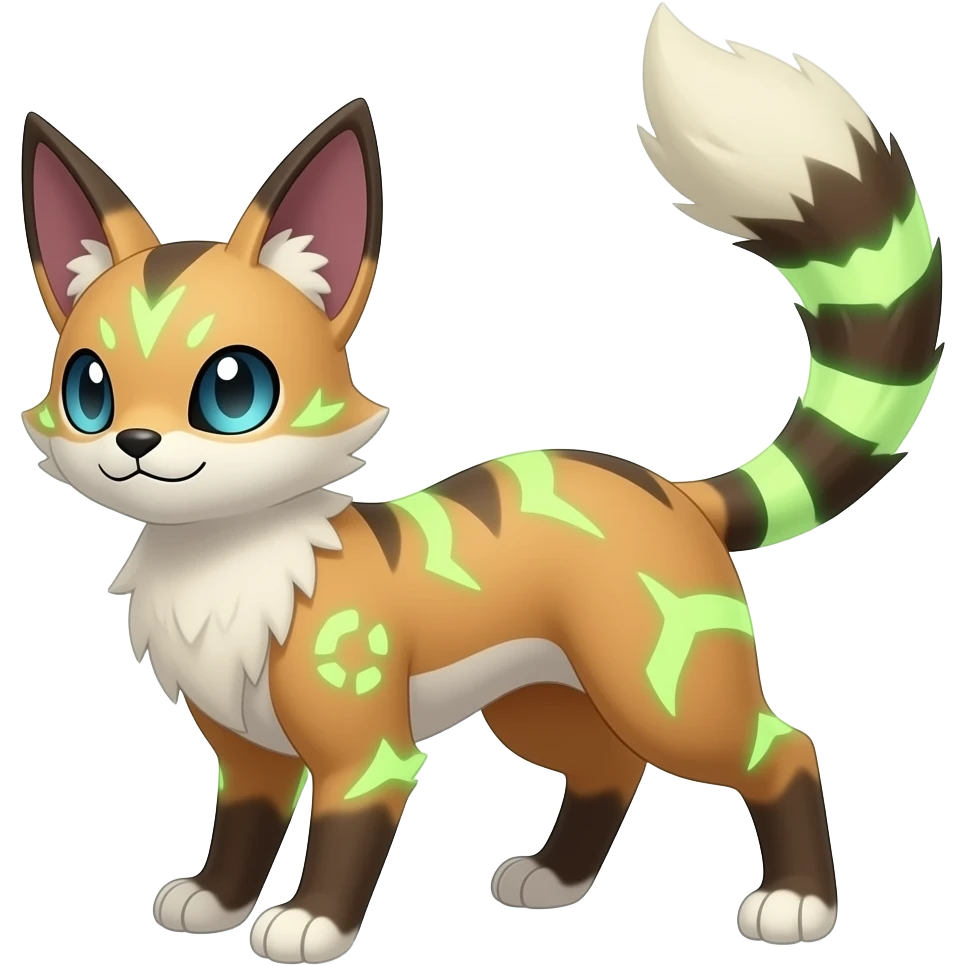 Renamon-Zeraora-Genet-Civet-caracal-Fennekin-Manectric-Vaporeon-Fakémon-hybrid with glowing neon markings emoji