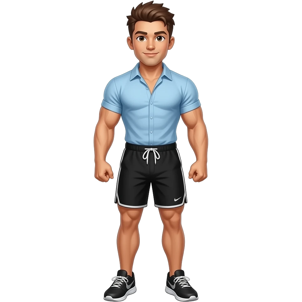 muscular jock with spiked brown hair, a light blue shirt, black athletic shorts and black athletic shoes with skin made of diamond emoji